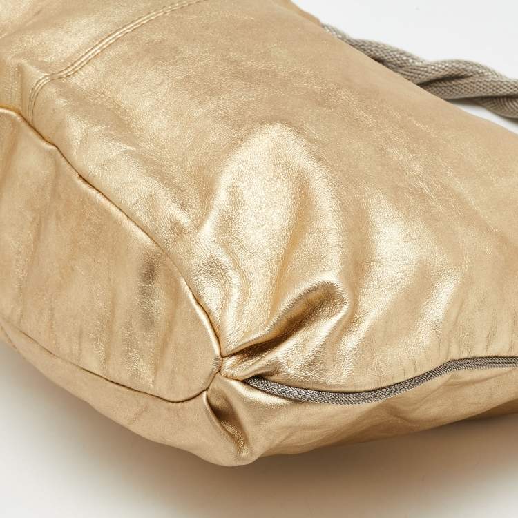 Pre Owned Furla Gold Leather Rope Chain Handle Hobo