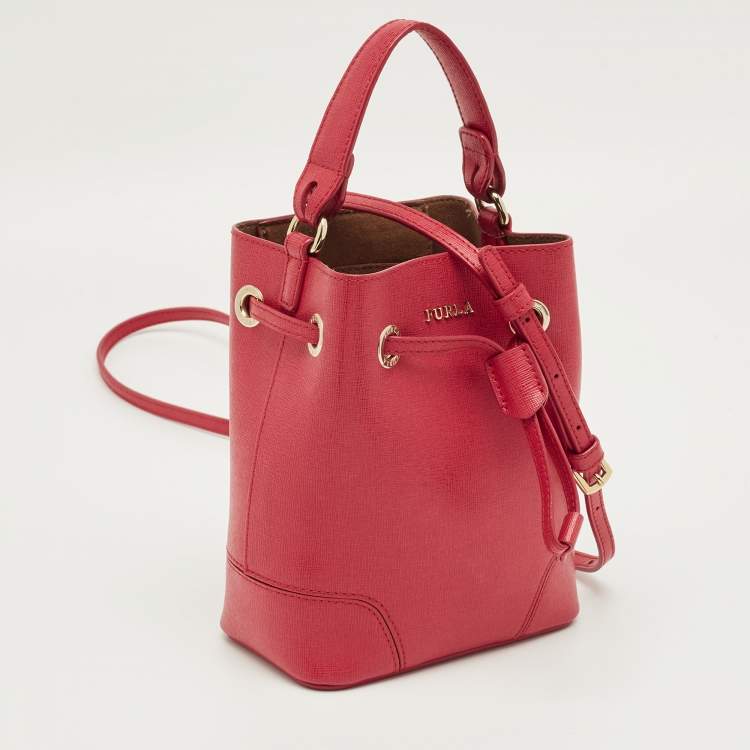 Pre Owned Furla Pink Leather Mini Stacy Drawstring Bucket Bag