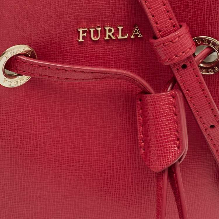 Pre Owned Furla Pink Leather Mini Stacy Drawstring Bucket Bag