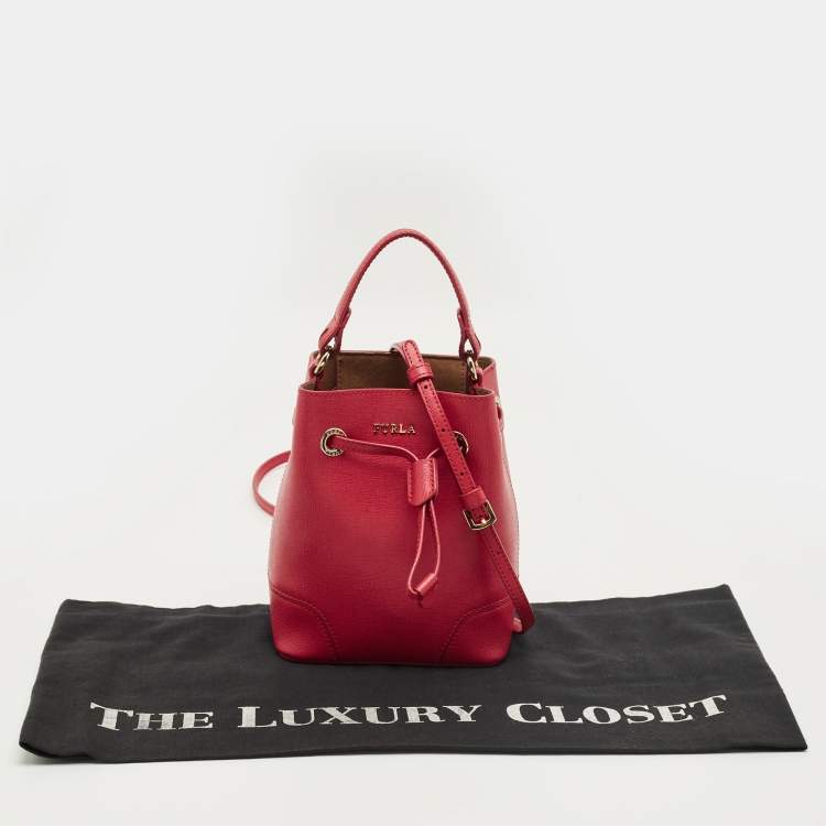 Pre Owned Furla Pink Leather Mini Stacy Drawstring Bucket Bag