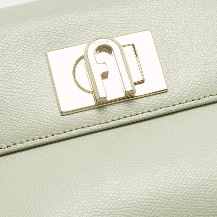 Pre Owned Furla Light Green Leather Mini 1927 Top Handle Bag