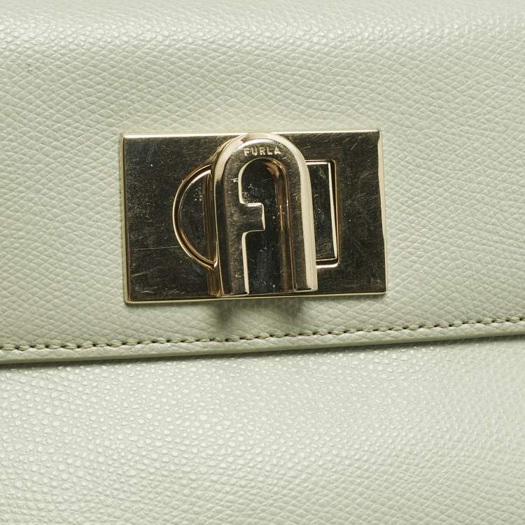 Pre Owned Furla Light Green Leather Mini 1927 Top Handle Bag
