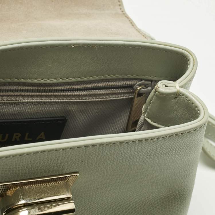 Pre Owned Furla Light Green Leather Mini 1927 Top Handle Bag