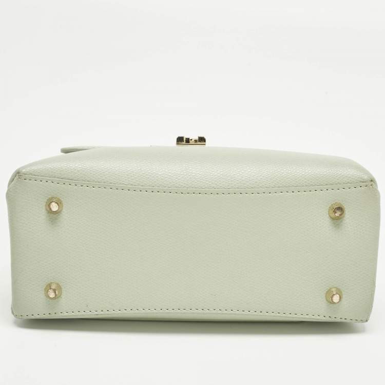 Pre Owned Furla Light Green Leather Mini 1927 Top Handle Bag