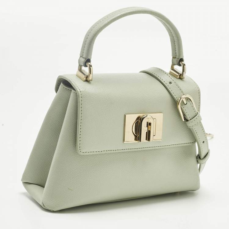 Pre Owned Furla Light Green Leather Mini 1927 Top Handle Bag