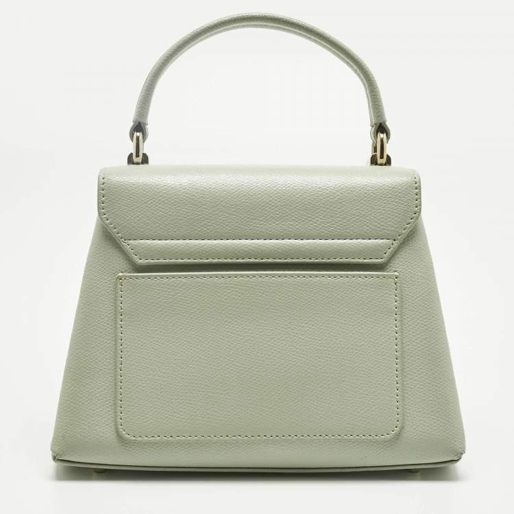 Pre Owned Furla Light Green Leather Mini 1927 Top Handle Bag