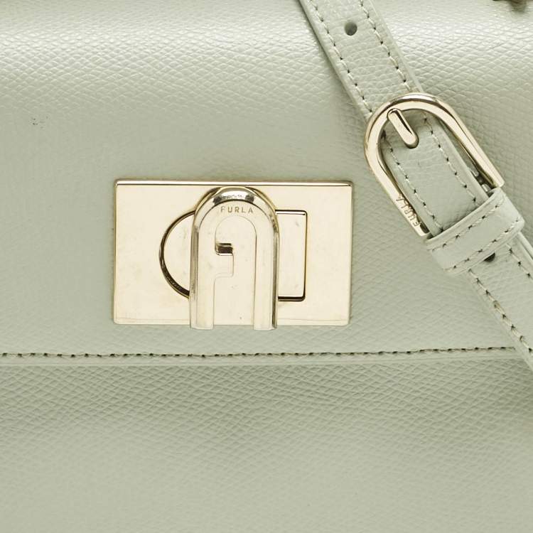Pre Owned Furla Light Green Leather Mini 1927 Top Handle Bag
