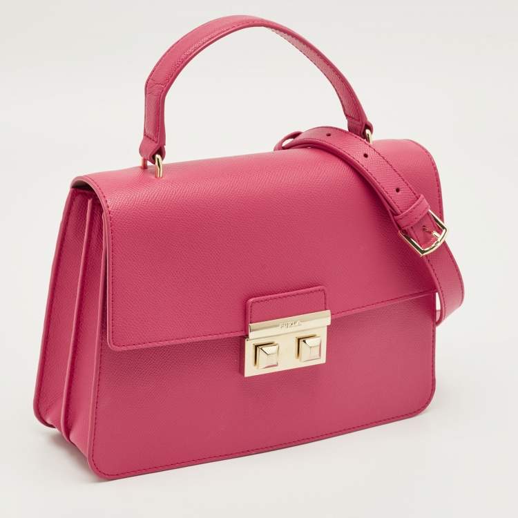 Pre Owned Furla Fuchsia Leather Bella Top Handle Bag