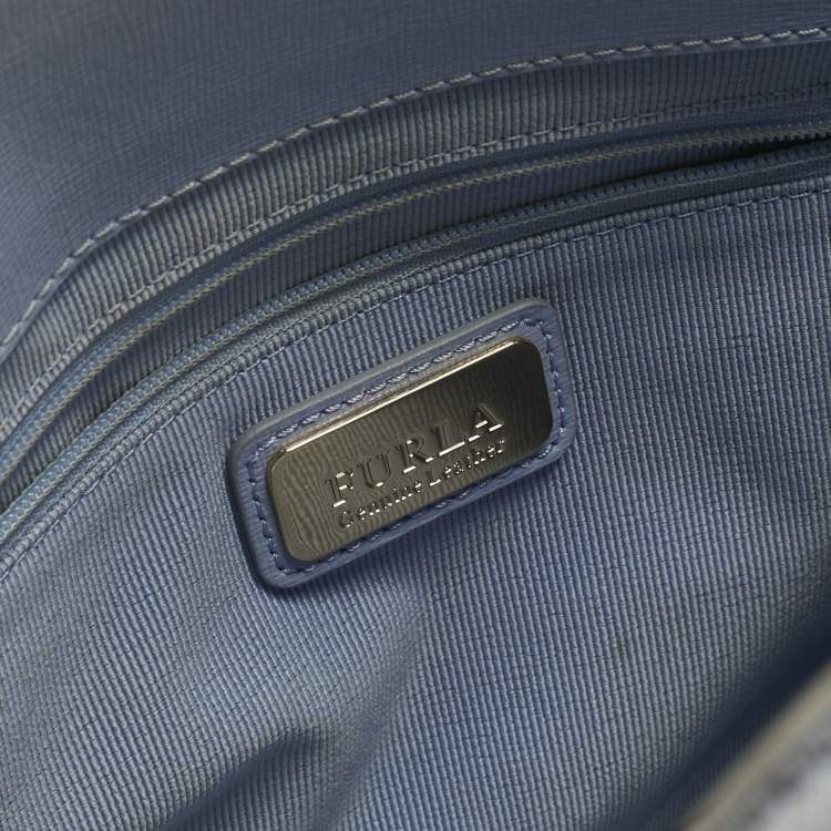 Pre Owned Furla Light Blue Leather Small Pin Tote