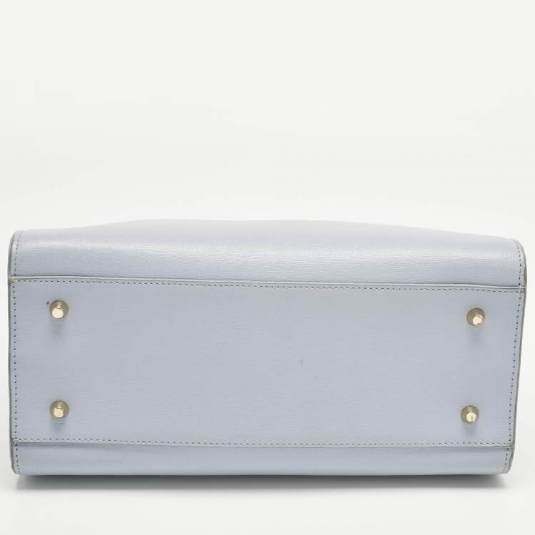 Pre Owned Furla Light Blue Leather Small Pin Tote