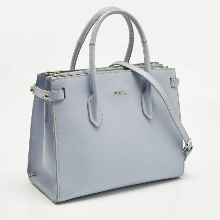 Pre Owned Furla Light Blue Leather Small Pin Tote