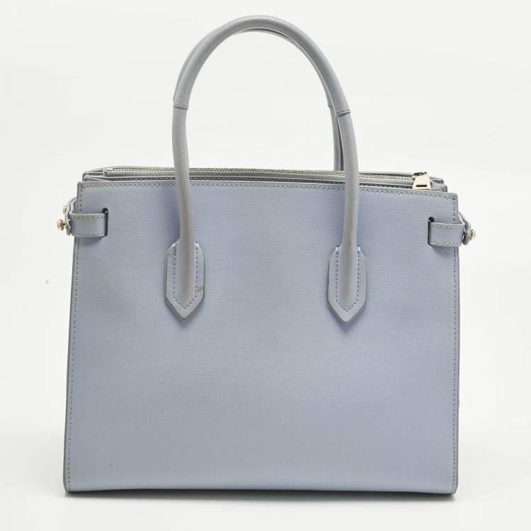 Pre Owned Furla Light Blue Leather Small Pin Tote