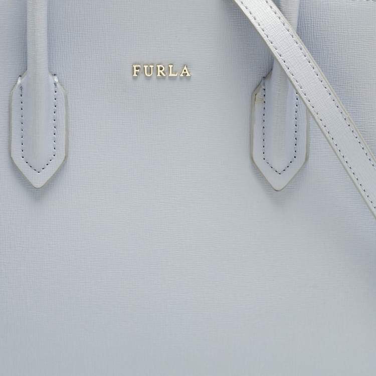 Pre Owned Furla Light Blue Leather Small Pin Tote