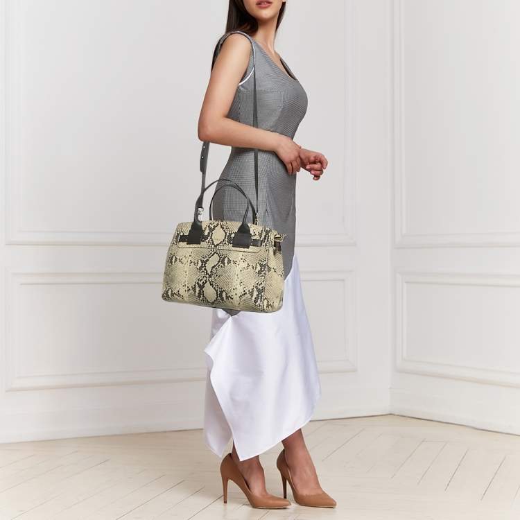 Pre Owned Furla Cream/Black Python Embossed Leather Lucky Tote