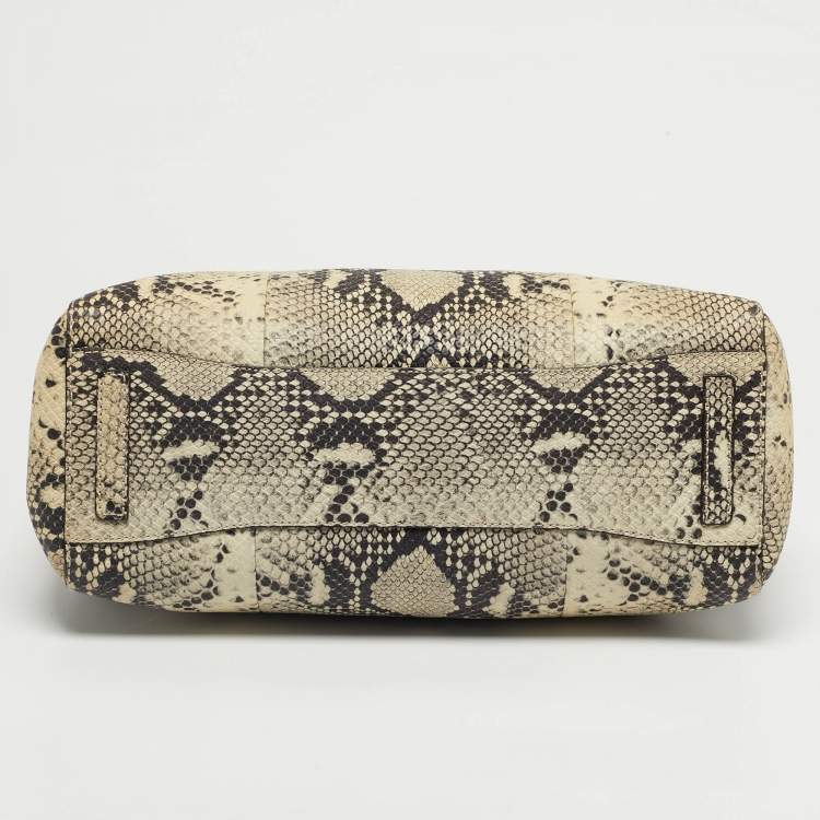 Pre Owned Furla Cream/Black Python Embossed Leather Lucky Tote