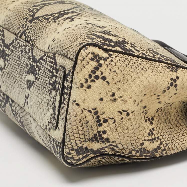 Pre Owned Furla Cream/Black Python Embossed Leather Lucky Tote