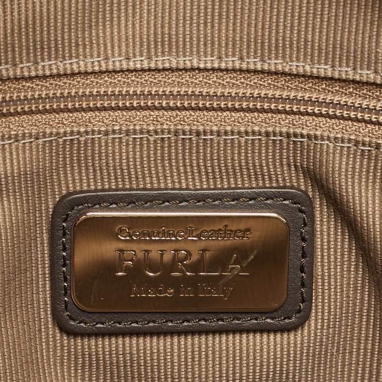 Pre Owned Furla Cream/Black Python Embossed Leather Lucky Tote