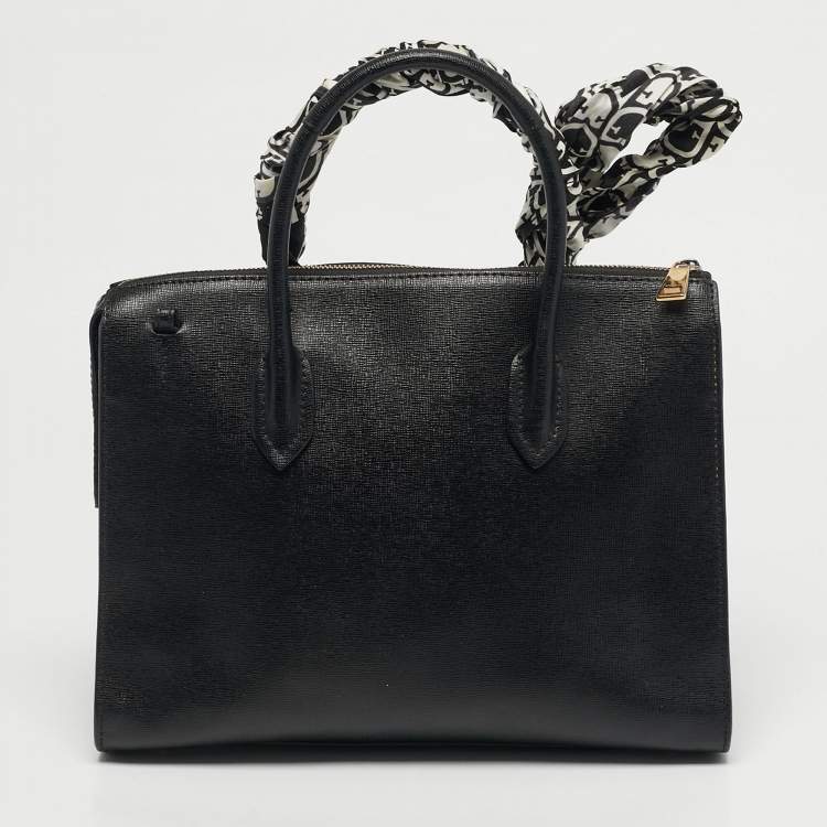 Pre Owned Furla Black Leather Zip Tote