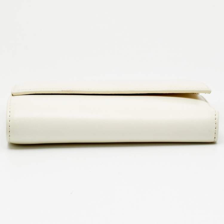 Pre Owned Furla Off White Leather Trifold Flap Wallet