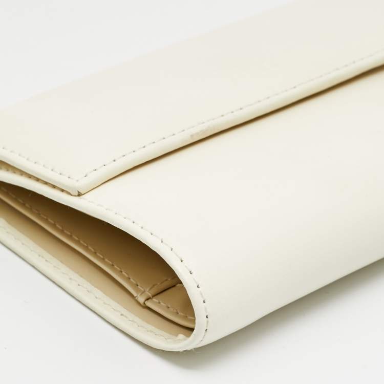 Pre Owned Furla Off White Leather Trifold Flap Wallet