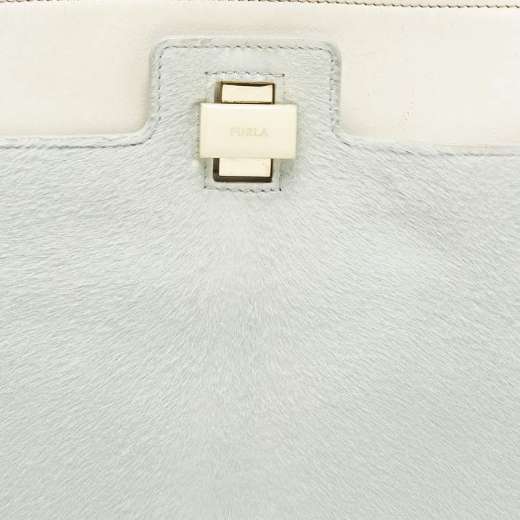 Pre Owned Furla Piper Cartella Tricolor Calfhair and Leather Top Handle Bag