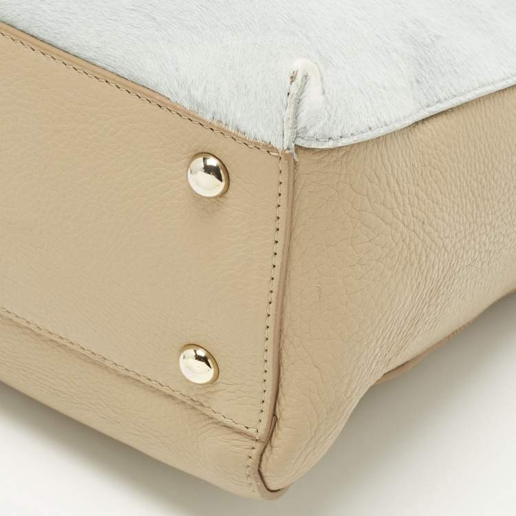 Pre Owned Furla Piper Cartella Tricolor Calfhair and Leather Top Handle Bag