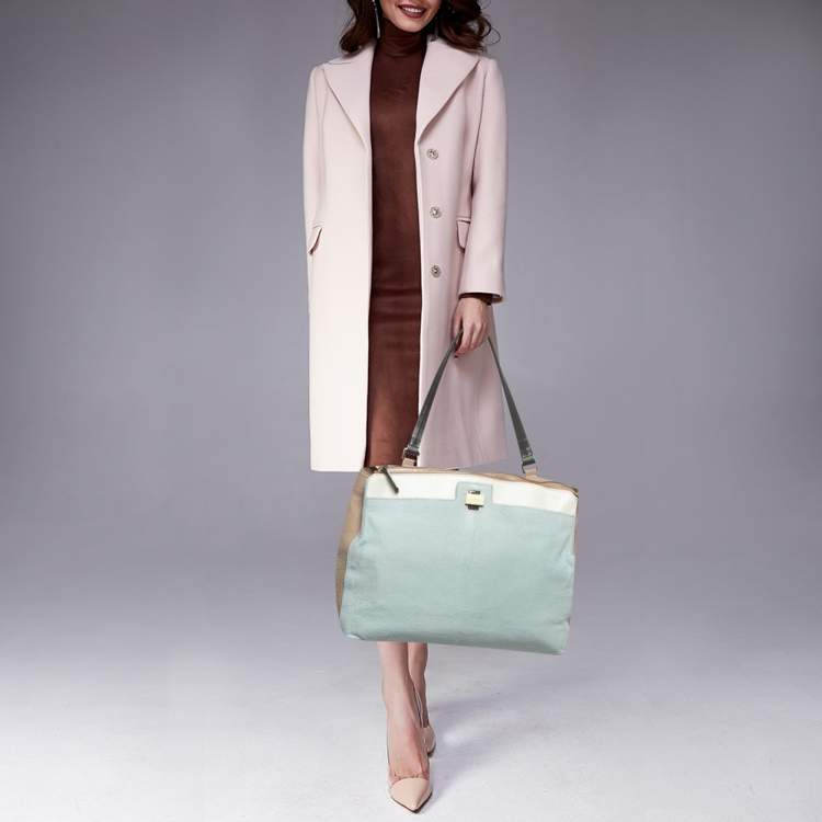 Pre Owned Furla Piper Cartella Tricolor Calfhair and Leather Top Handle Bag