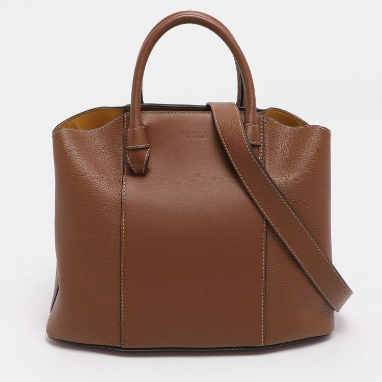 Pre Owned Furla Miastell Brown Leather Tote