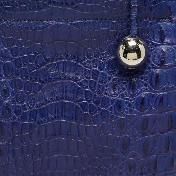 Pre Owned Furla Divide It Purple Croc Embossed Leather Tote
