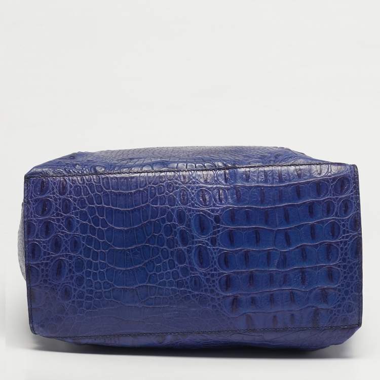 Pre Owned Furla Divide It Purple Croc Embossed Leather Tote