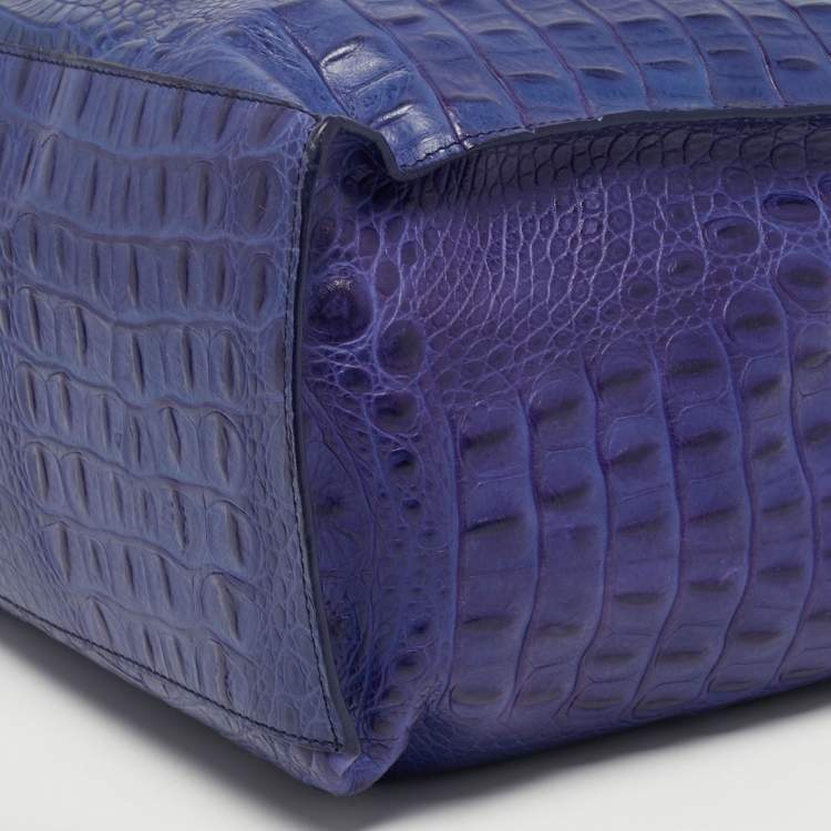 Pre Owned Furla Divide It Purple Croc Embossed Leather Tote