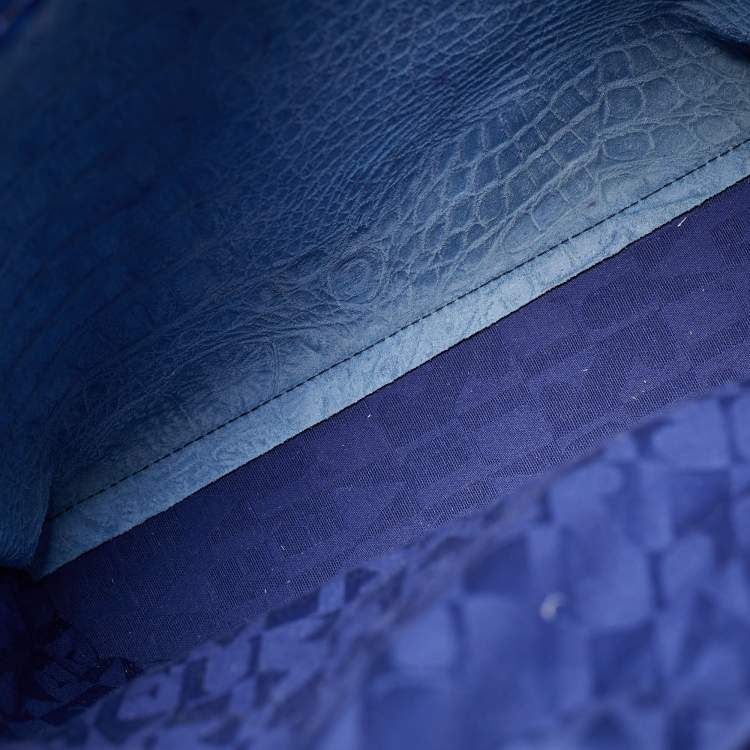 Pre Owned Furla Divide It Purple Croc Embossed Leather Tote