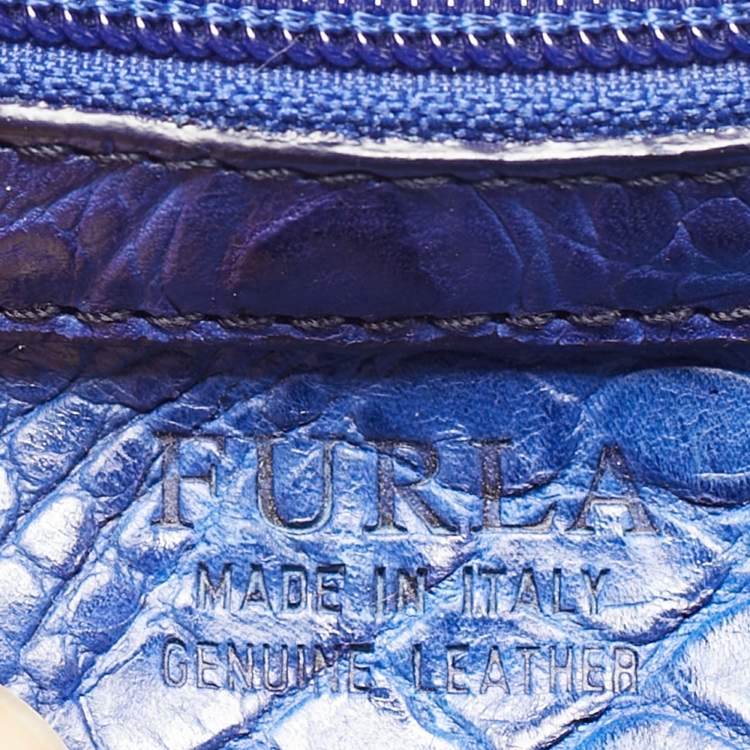 Pre Owned Furla Divide It Purple Croc Embossed Leather Tote