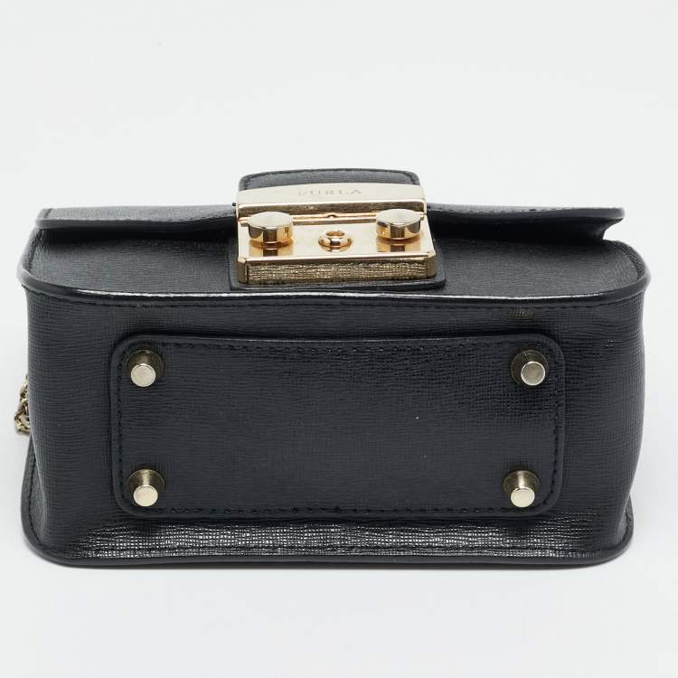 Pre Owned Furla Metropolis Mini Black Leather Crossbody Bag