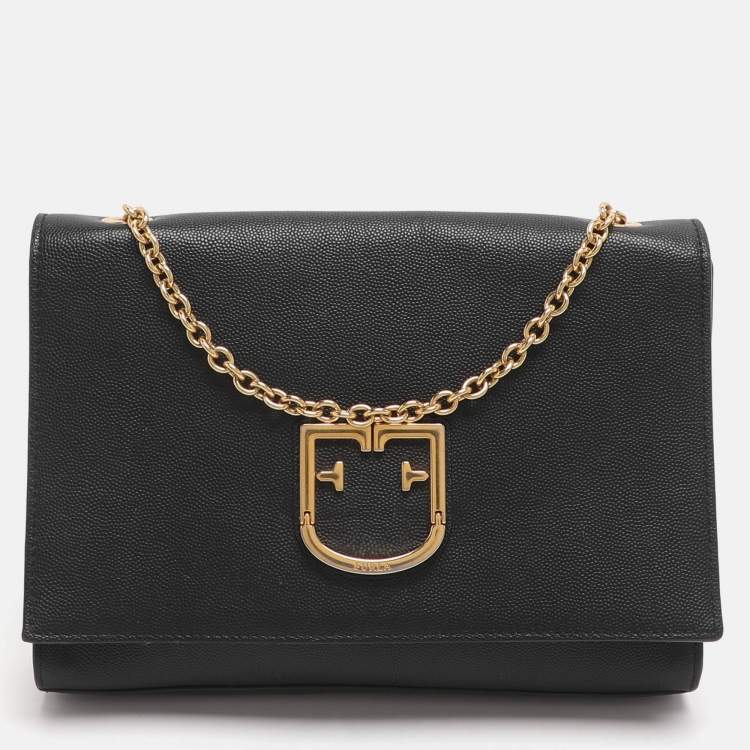 Pre Owned Furla Viva Black Leather Shoulder Bag