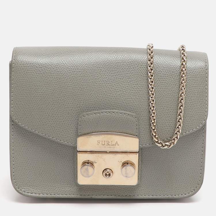 Pre Owned Furla Metropolis Mini Grey Leather Crossbody Bag