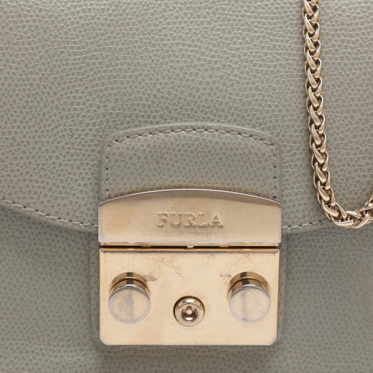 Pre Owned Furla Metropolis Mini Grey Leather Crossbody Bag