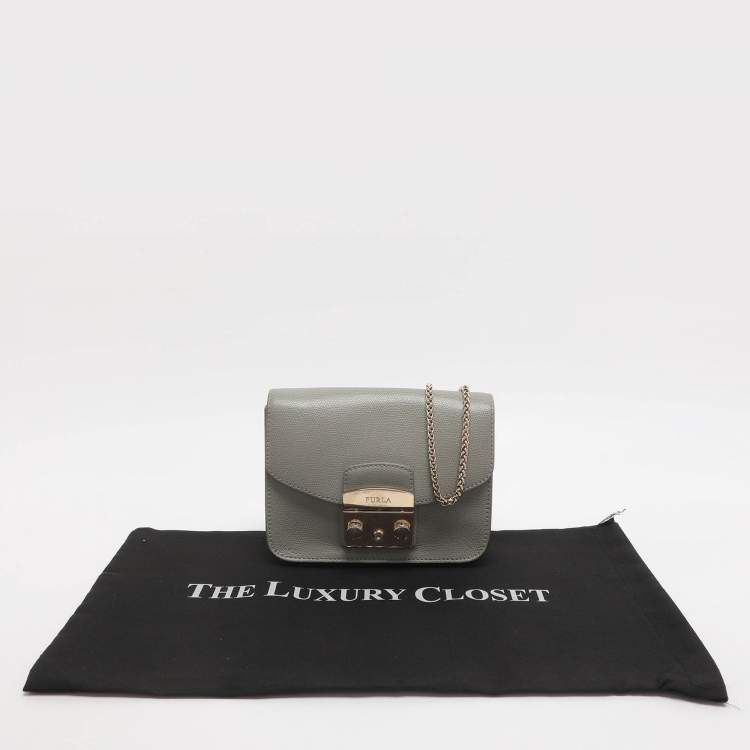 Pre Owned Furla Metropolis Mini Grey Leather Crossbody Bag