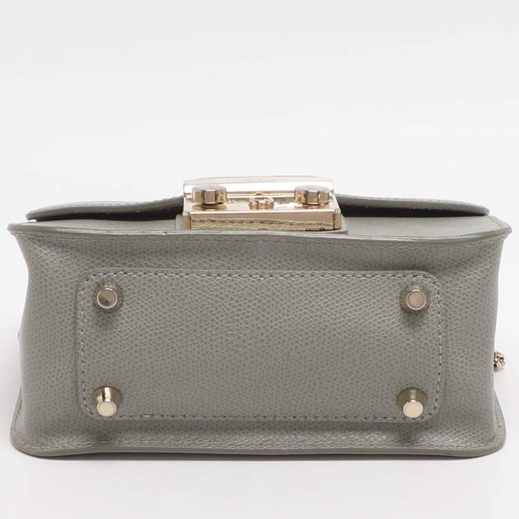Pre Owned Furla Metropolis Mini Grey Leather Crossbody Bag