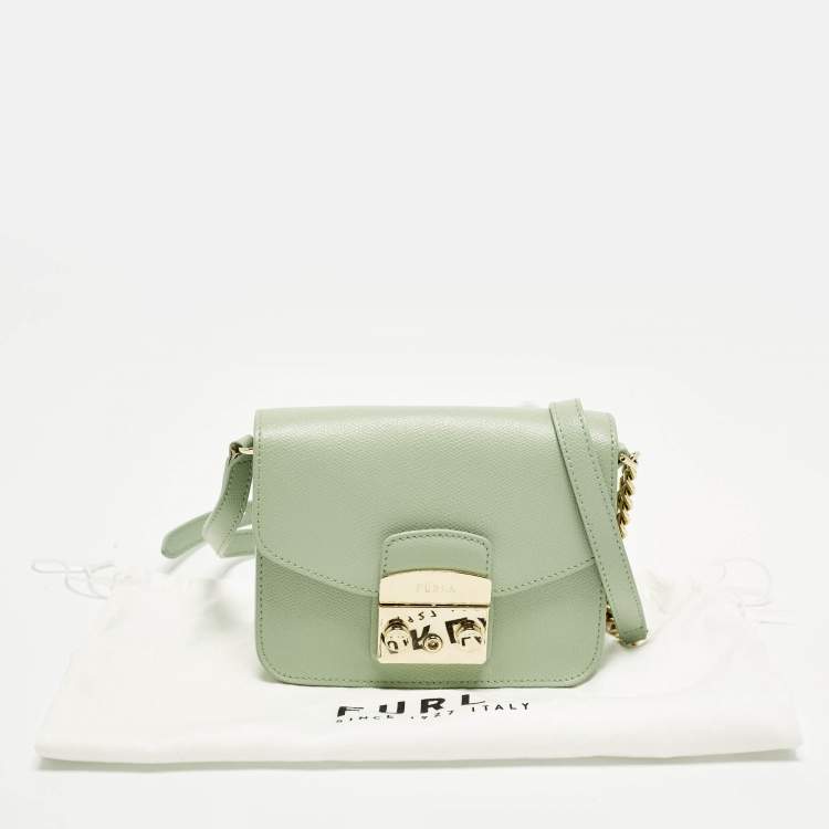 Pre Owned Furla Metropolis Mini Light Green Leather Crossbody Bag