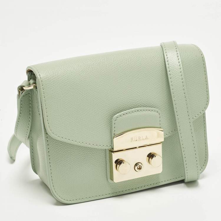 Pre Owned Furla Metropolis Mini Light Green Leather Crossbody Bag
