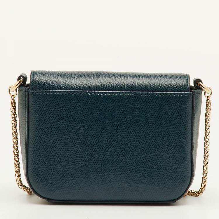 Pre Owned Furla Metropolis Teal Green Leather Mini Chain Crossbody Bag
