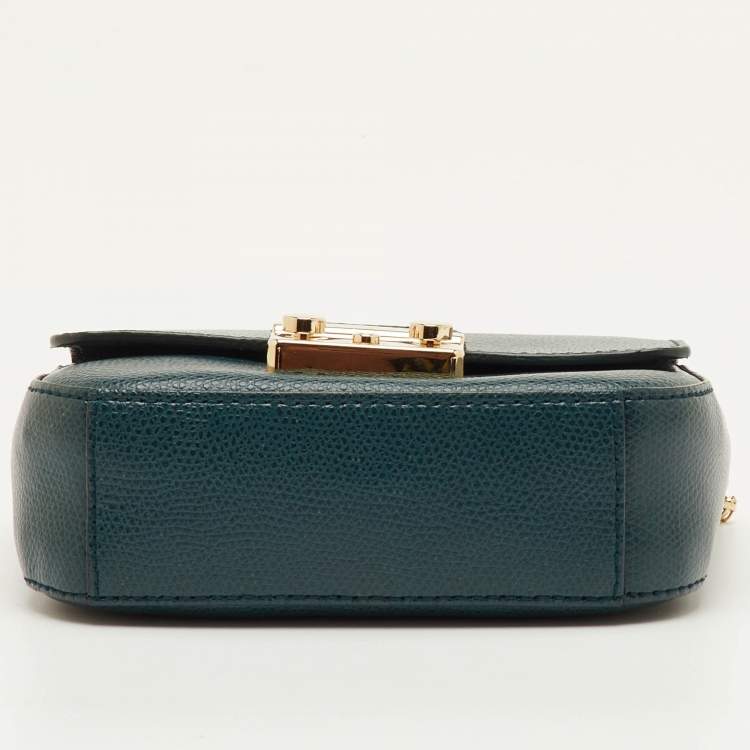 Pre Owned Furla Metropolis Teal Green Leather Mini Chain Crossbody Bag