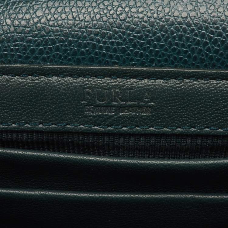 Pre Owned Furla Metropolis Teal Green Leather Mini Chain Crossbody Bag