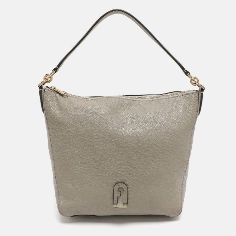 Pre Owned Furla Atena Grey Leather Hobo