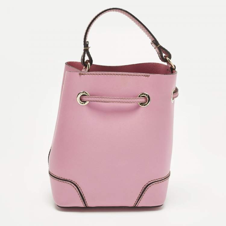 Pre Owned Furla Stacy Drawstring Mini Pink Leather Bucket Bag