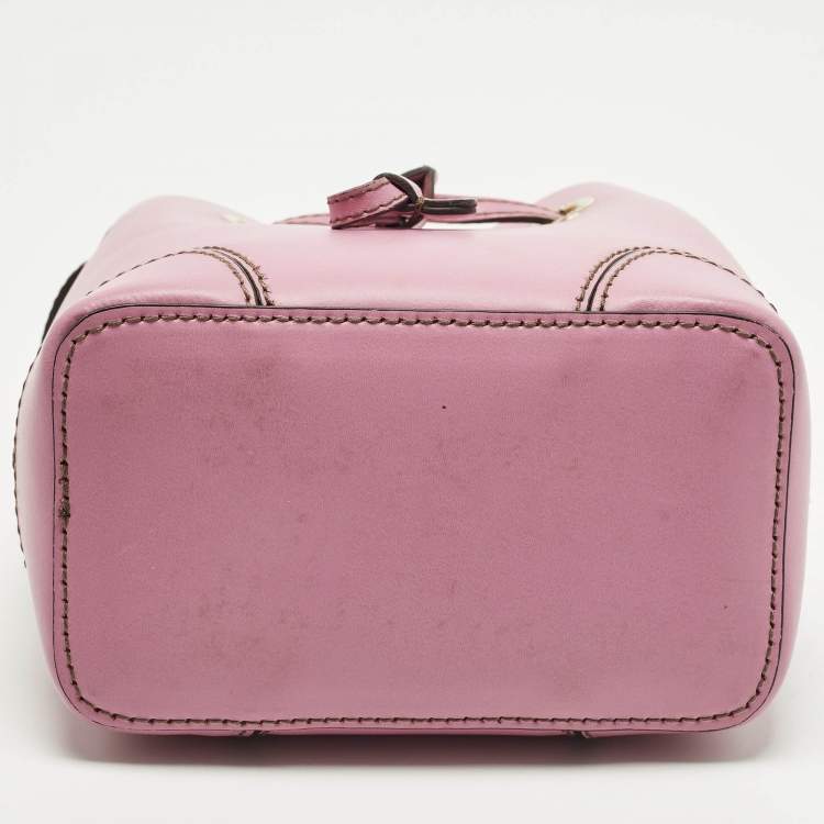 Pre Owned Furla Stacy Drawstring Mini Pink Leather Bucket Bag