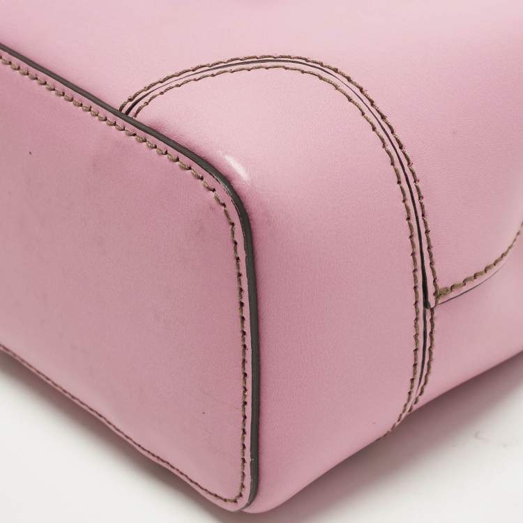 Pre Owned Furla Stacy Drawstring Mini Pink Leather Bucket Bag