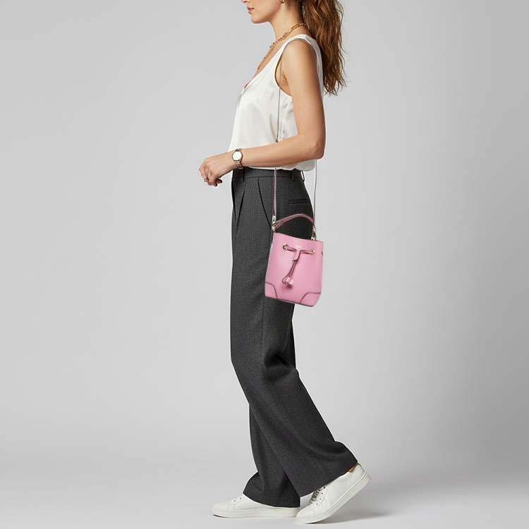 Pre Owned Furla Stacy Drawstring Mini Pink Leather Bucket Bag