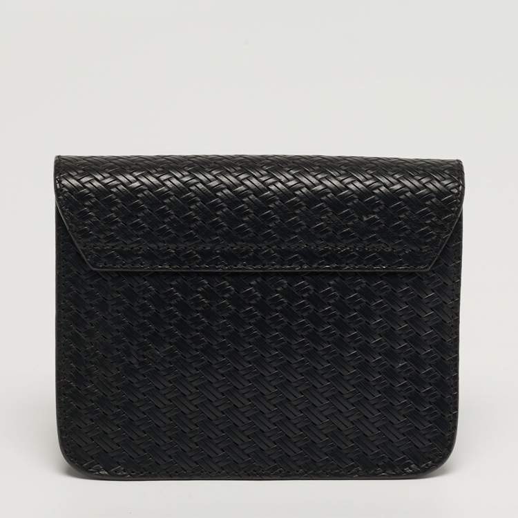Pre Owned Furla Metropolis Mini Black Woven Embossed Leather Crossbody Bag